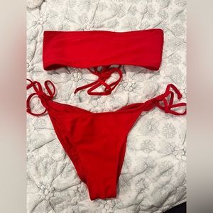 Red bikini with rouched back